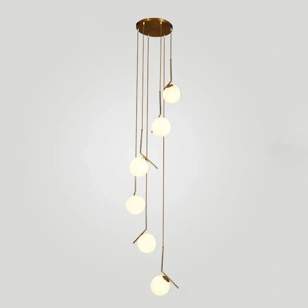 Opal Glass Multi-Light Pendant with Minimalist Sphere Design – Stylish Metal Arm Suspension Lamp for Living Room