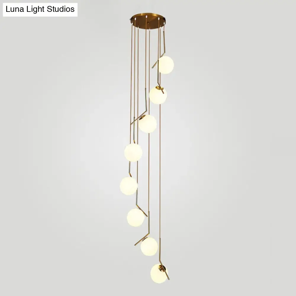 Opal Glass Multi-Light Pendant with Minimalist Sphere Design – Stylish Metal Arm Suspension Lamp for Living Room