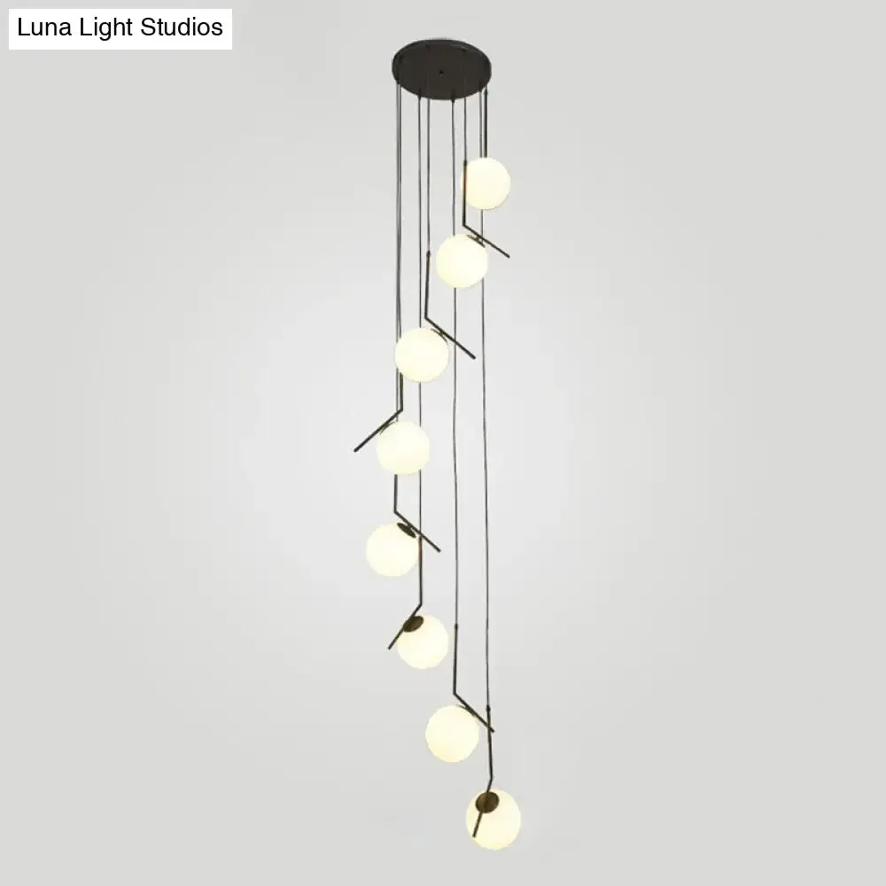 Opal Glass Multi-Light Pendant with Minimalist Sphere Design – Stylish Metal Arm Suspension Lamp for Living Room