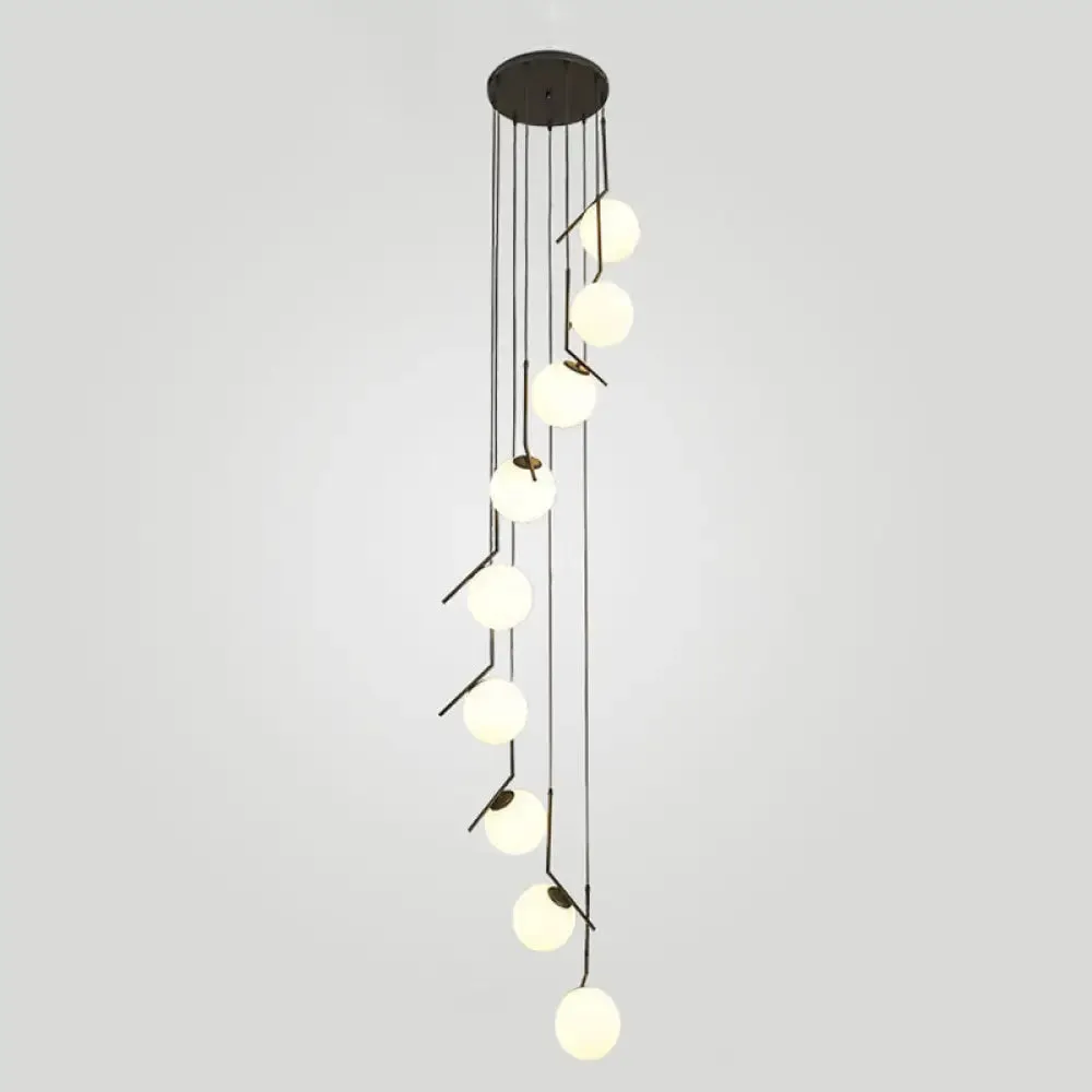 Opal Glass Multi-Light Pendant with Minimalist Sphere Design – Stylish Metal Arm Suspension Lamp for Living Room