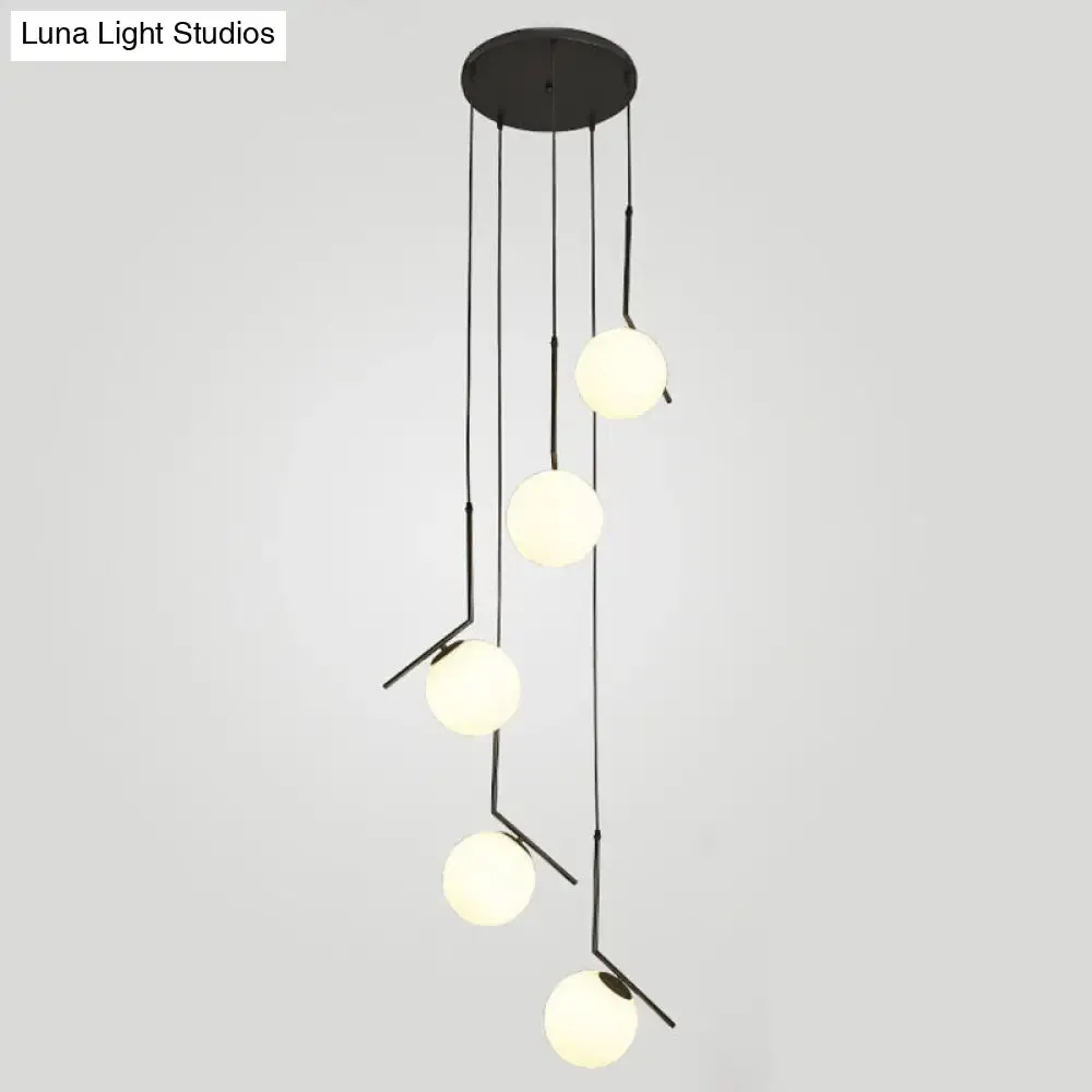 Opal Glass Multi-Light Pendant with Minimalist Sphere Design – Stylish Metal Arm Suspension Lamp for Living Room