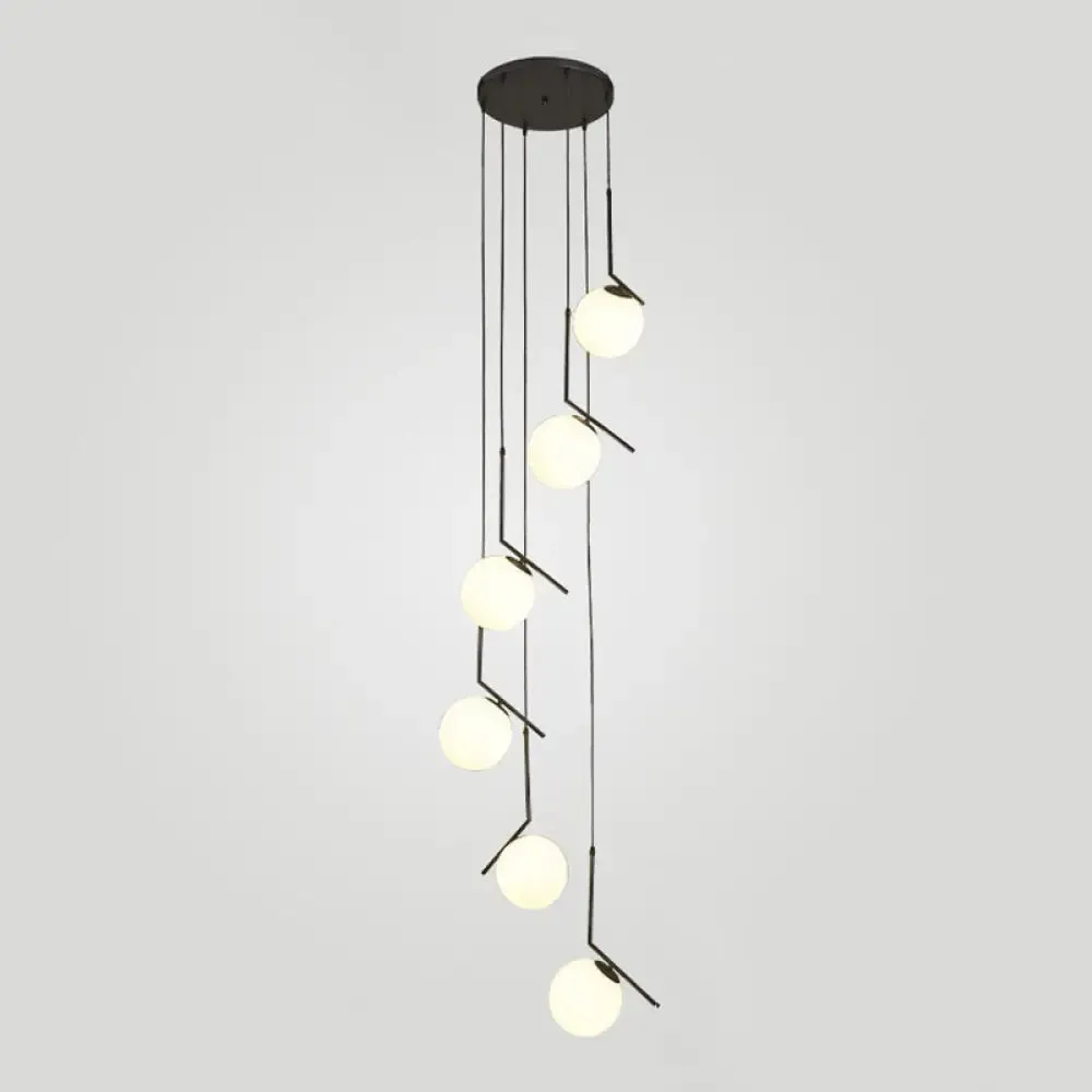 Opal Glass Multi-Light Pendant with Minimalist Sphere Design – Stylish Metal Arm Suspension Lamp for Living Room