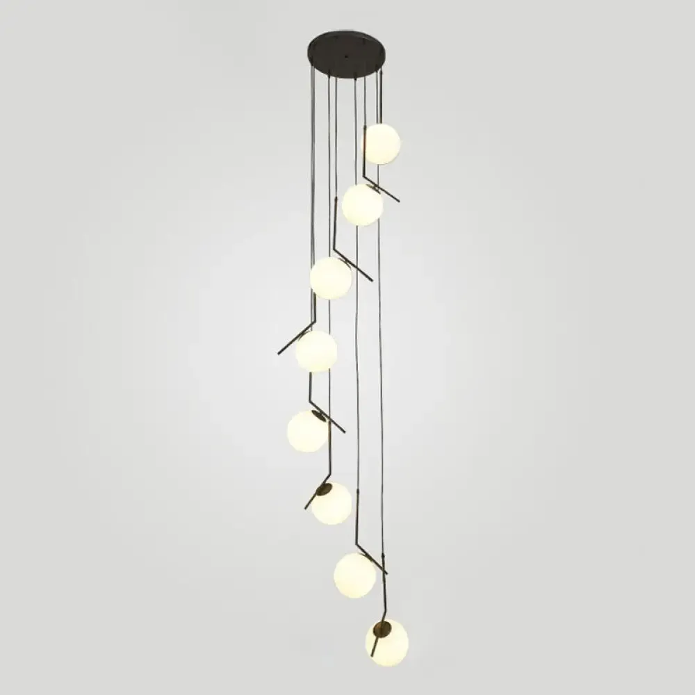 Opal Glass Multi-Light Pendant with Minimalist Sphere Design – Stylish Metal Arm Suspension Lamp for Living Room