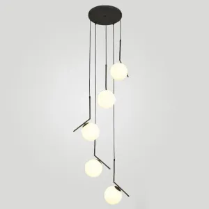 Opal Glass Multi-Light Pendant with Minimalist Sphere Design – Stylish Metal Arm Suspension Lamp for Living Room