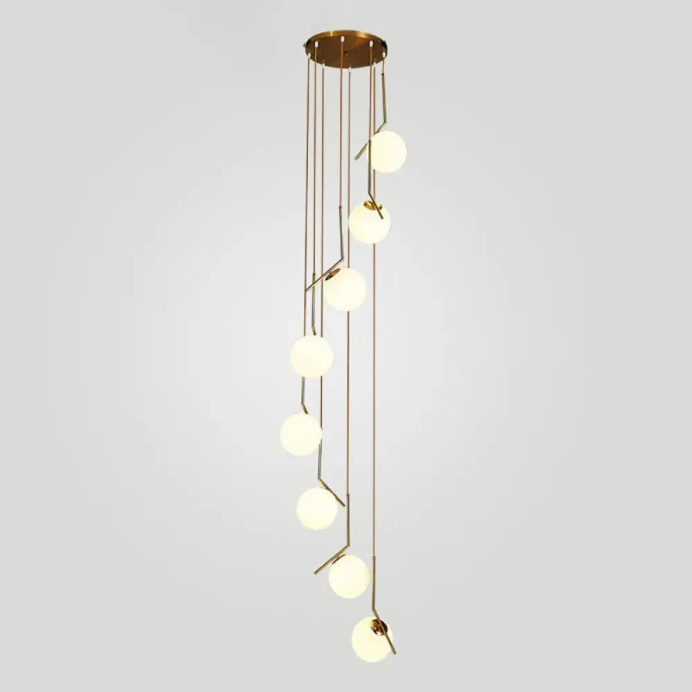 Opal Glass Multi-Light Pendant with Minimalist Sphere Design – Stylish Metal Arm Suspension Lamp for Living Room