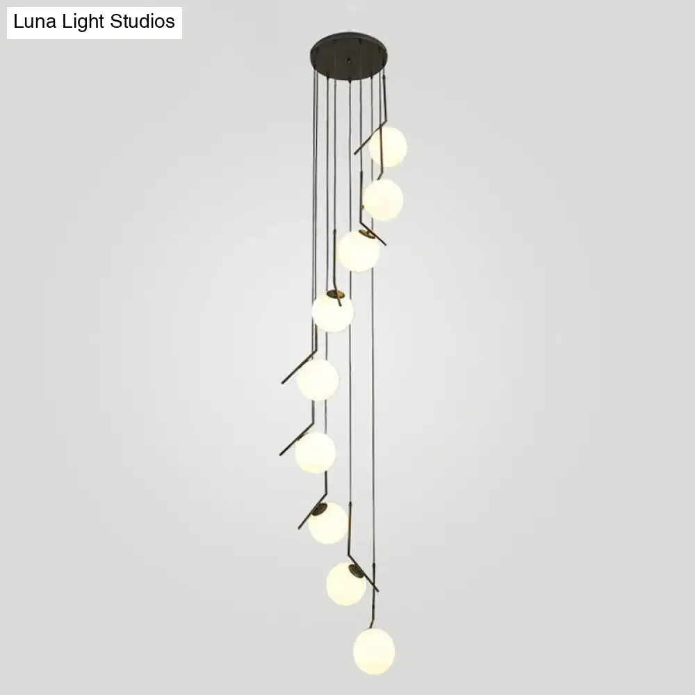 Opal Glass Multi-Light Pendant with Minimalist Sphere Design – Stylish Metal Arm Suspension Lamp for Living Room