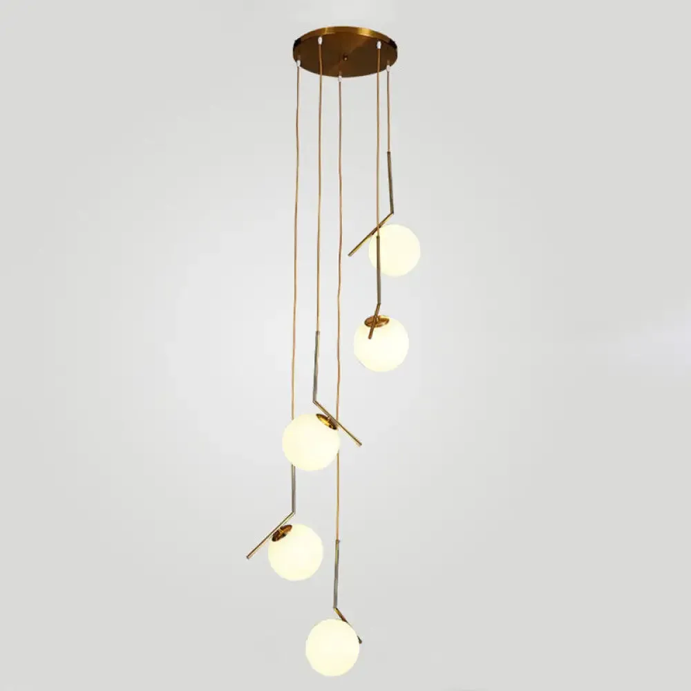 Opal Glass Multi-Light Pendant with Minimalist Sphere Design – Stylish Metal Arm Suspension Lamp for Living Room