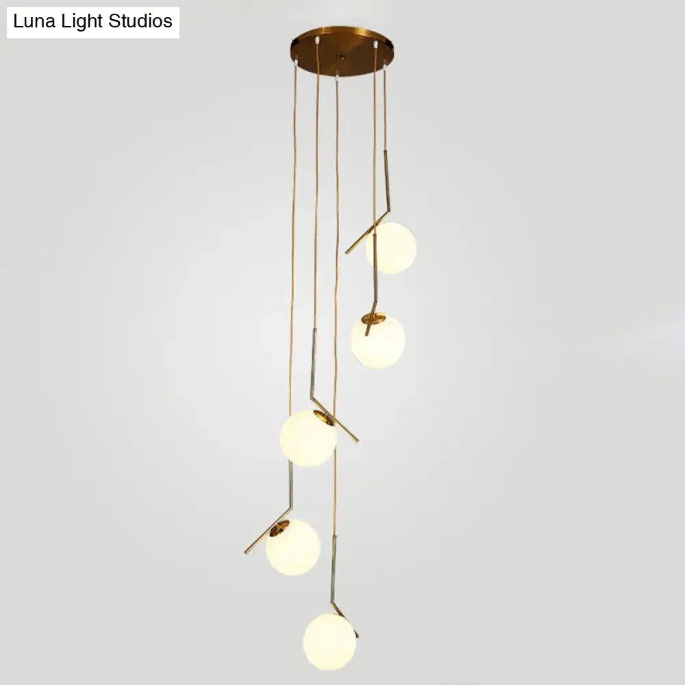 Opal Glass Multi-Light Pendant with Minimalist Sphere Design – Stylish Metal Arm Suspension Lamp for Living Room