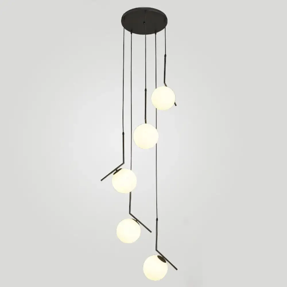 Opal Glass Multi-Light Pendant with Minimalist Sphere Design – Stylish Metal Arm Suspension Lamp for Living Room