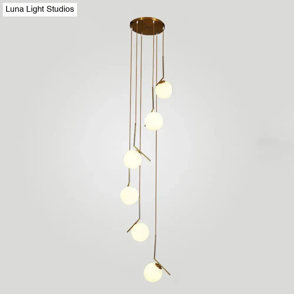 Opal Glass Multi-Light Pendant with Minimalist Sphere Design – Stylish Metal Arm Suspension Lamp for Living Room