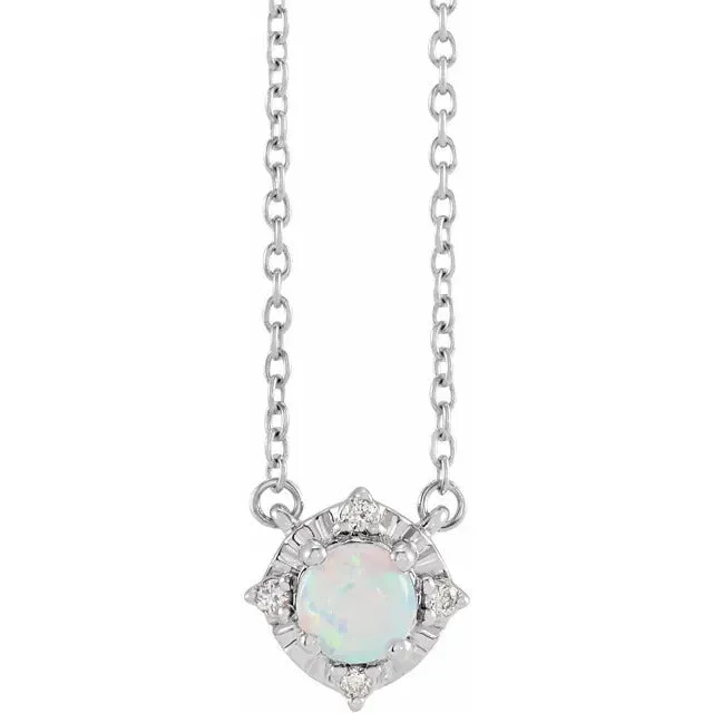 Opal Necklace with Diamond Halo