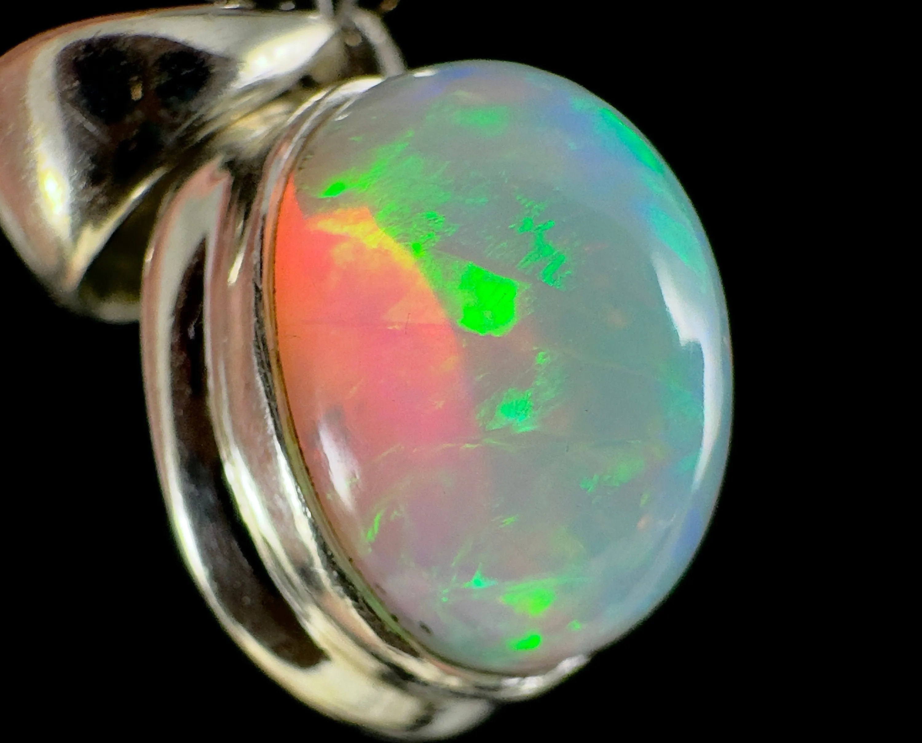 OPAL Pendant - Sterling Silver - Birthstone Jewelry, Opal Cabochon Necklace, Welo Opal, 54385