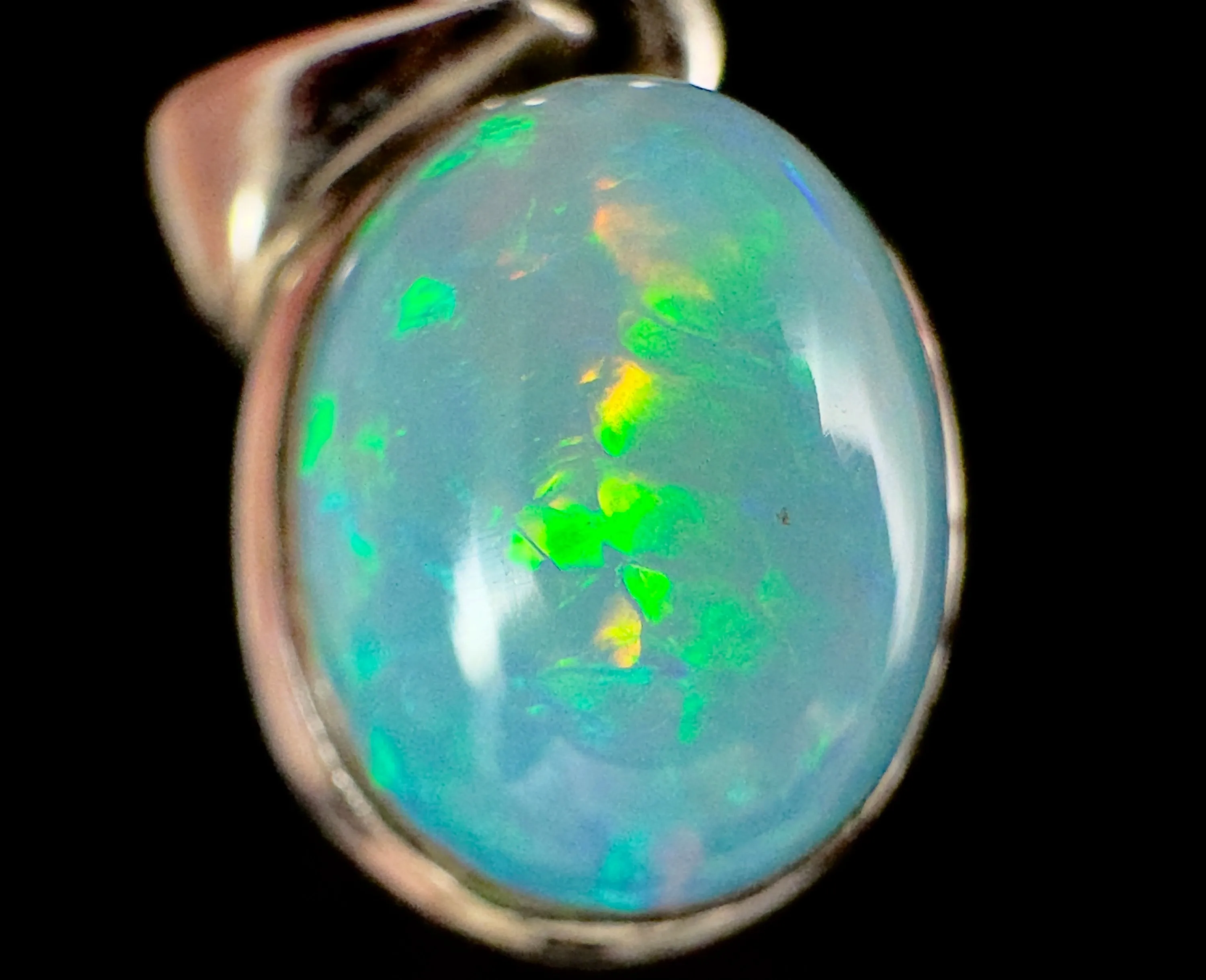 OPAL Pendant - Sterling Silver - Birthstone Jewelry, Opal Cabochon Necklace, Welo Opal, 54385