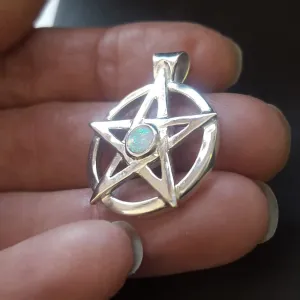 OPAL Pentagram Pendant, Silver Pentagram With Real Opal, Handmade