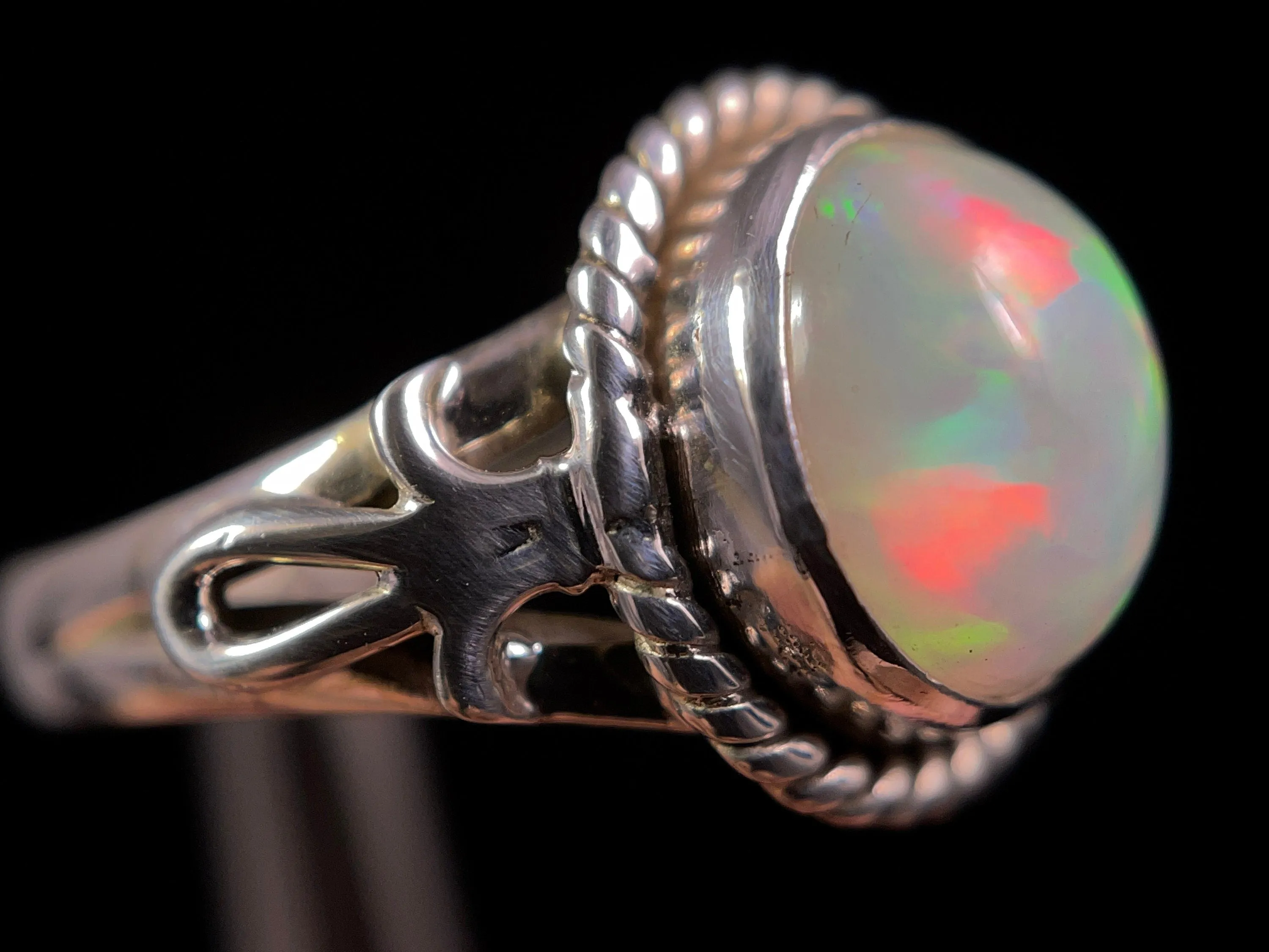 OPAL RING - Sterling Silver, Size 8 - Ethiopian Opal Rings for Women, Bridal Jewelry, Welo Opal, 49190