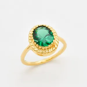 Oval Emerald Gold Ring - Antique Ring, Emerald Vintage Ring, Solitaire Emerald Ring