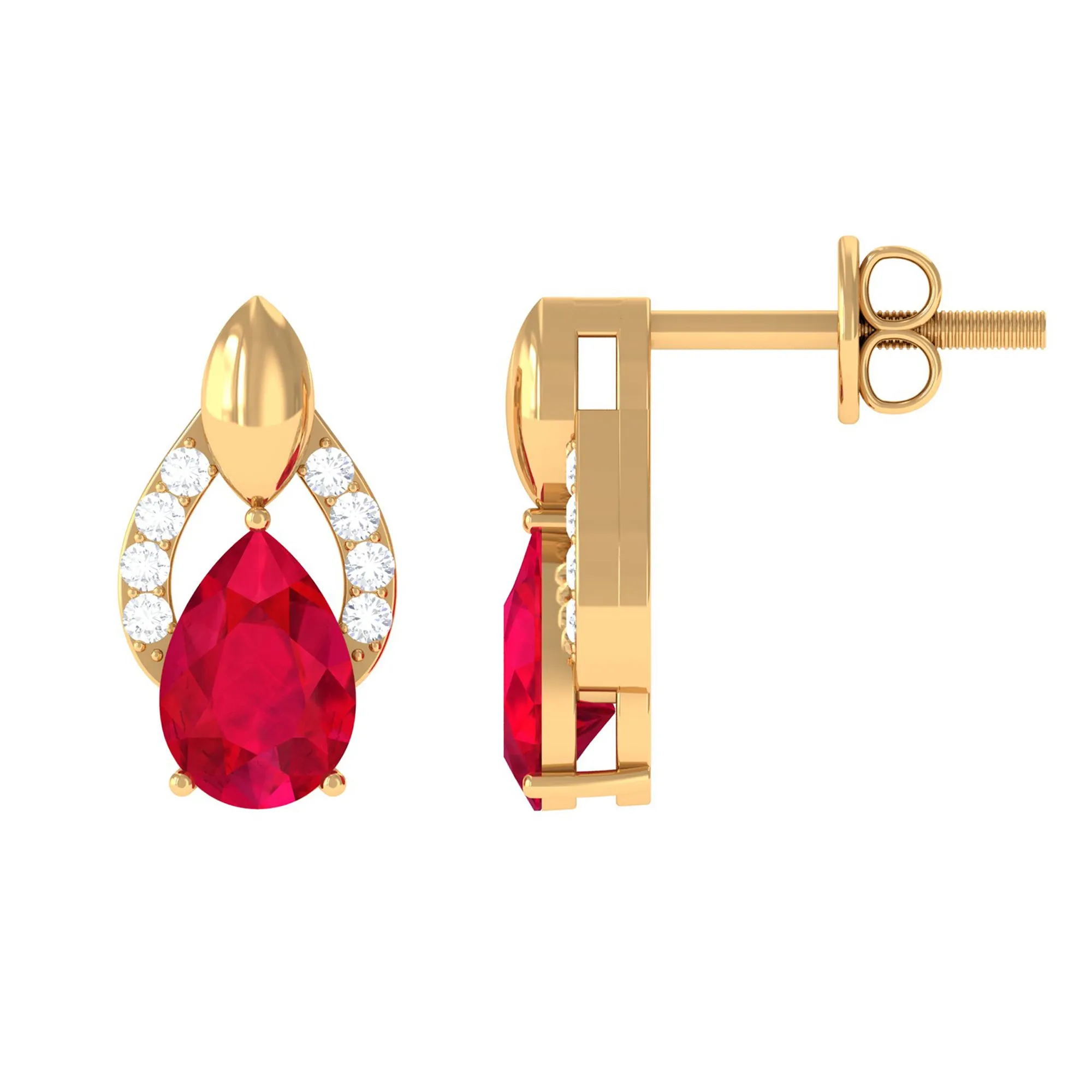 Pear Cut Lab Grown Ruby and Diamond Bridal Stud Earrings