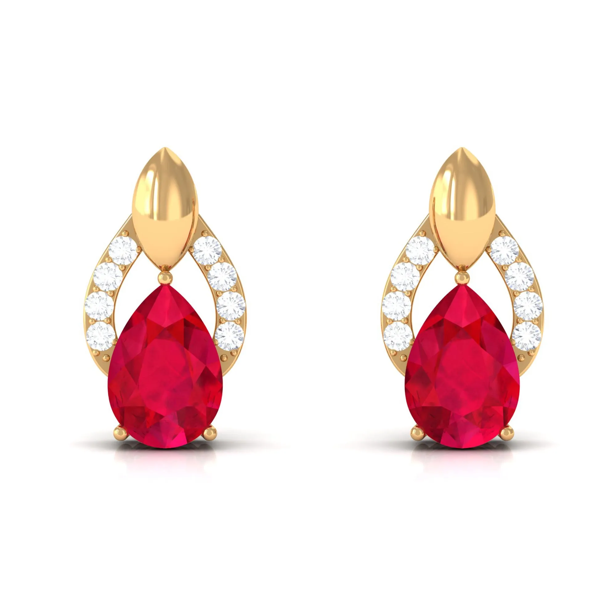 Pear Cut Lab Grown Ruby and Diamond Bridal Stud Earrings