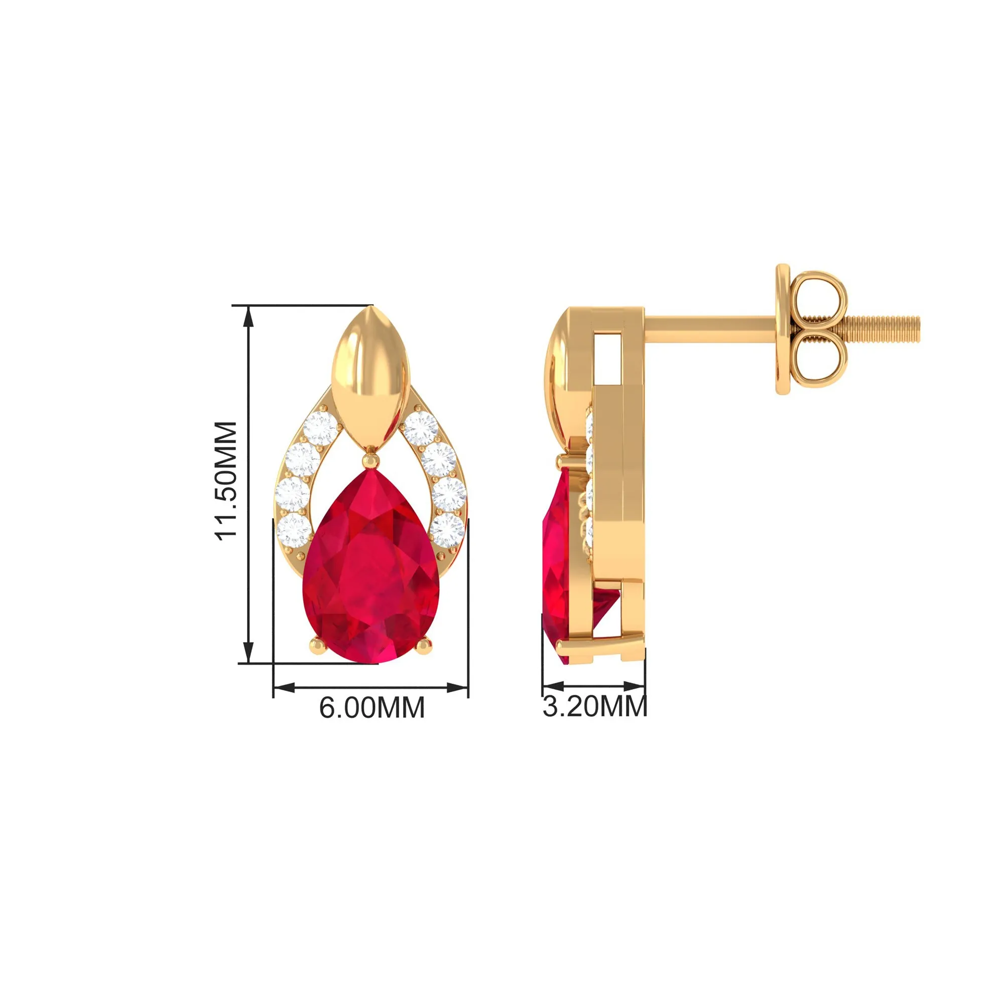 Pear Cut Lab Grown Ruby and Diamond Bridal Stud Earrings