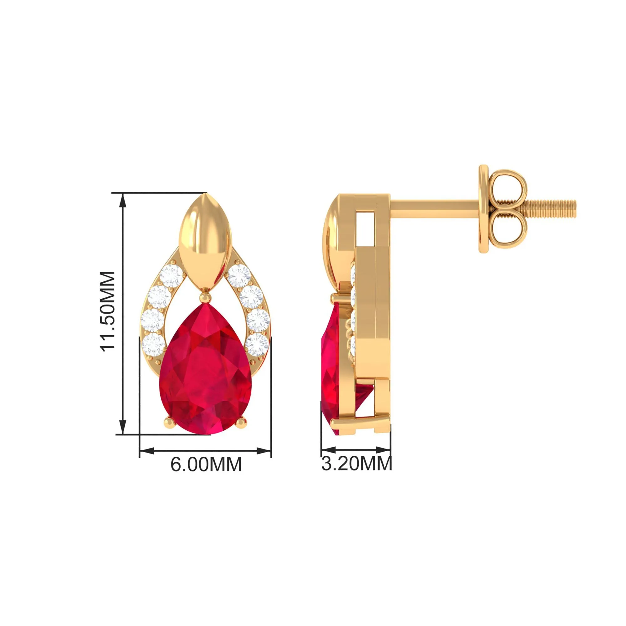 Pear Cut Lab Grown Ruby and Diamond Bridal Stud Earrings