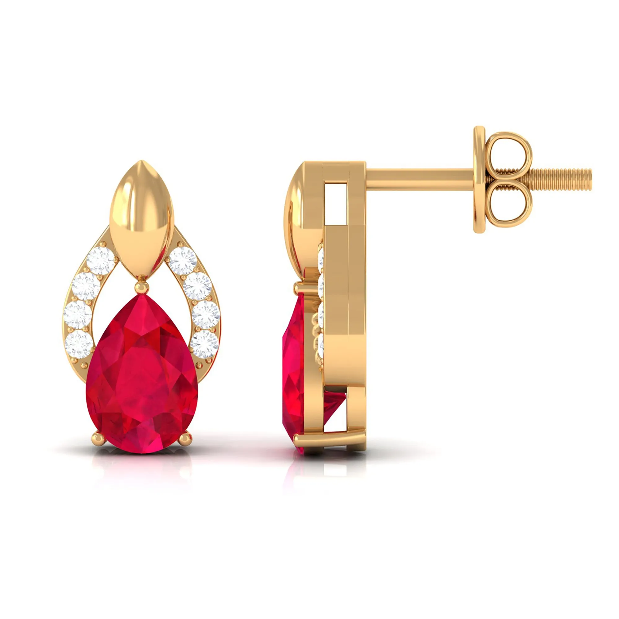 Pear Cut Lab Grown Ruby and Diamond Bridal Stud Earrings