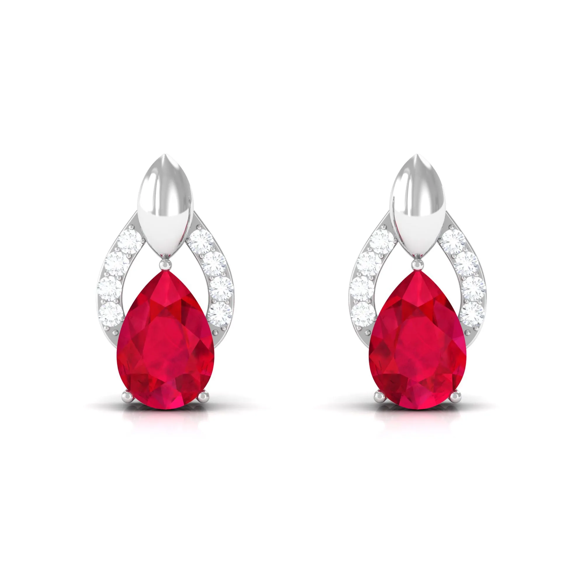 Pear Cut Lab Grown Ruby and Diamond Bridal Stud Earrings