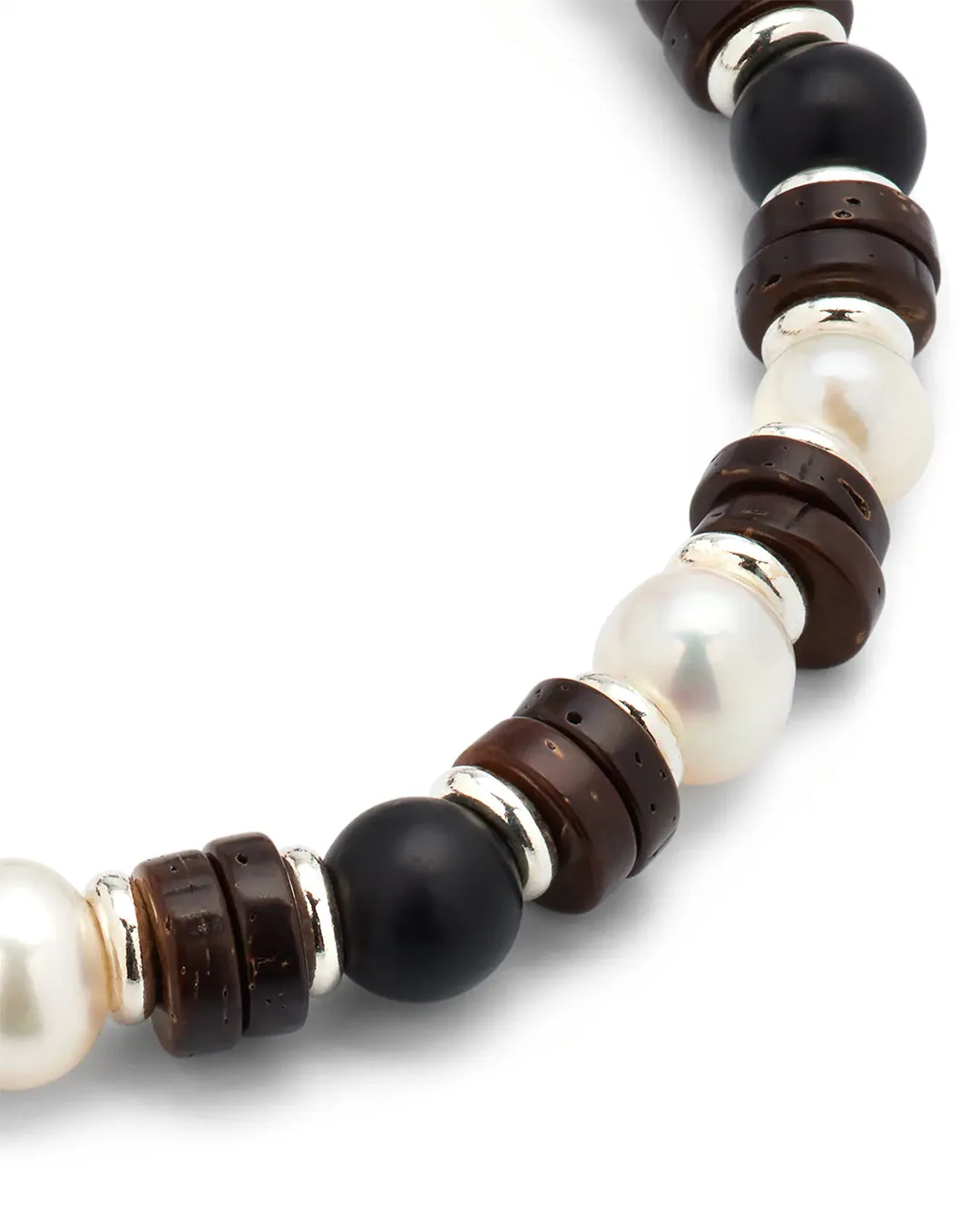 Pearl & Black Agate Beaded Flex Bracelet