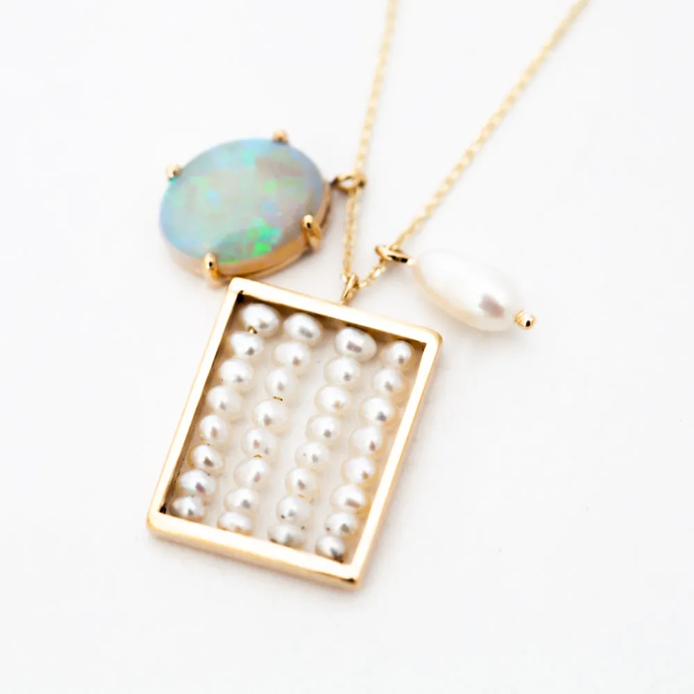 Pearl and Opal Charm Necklace