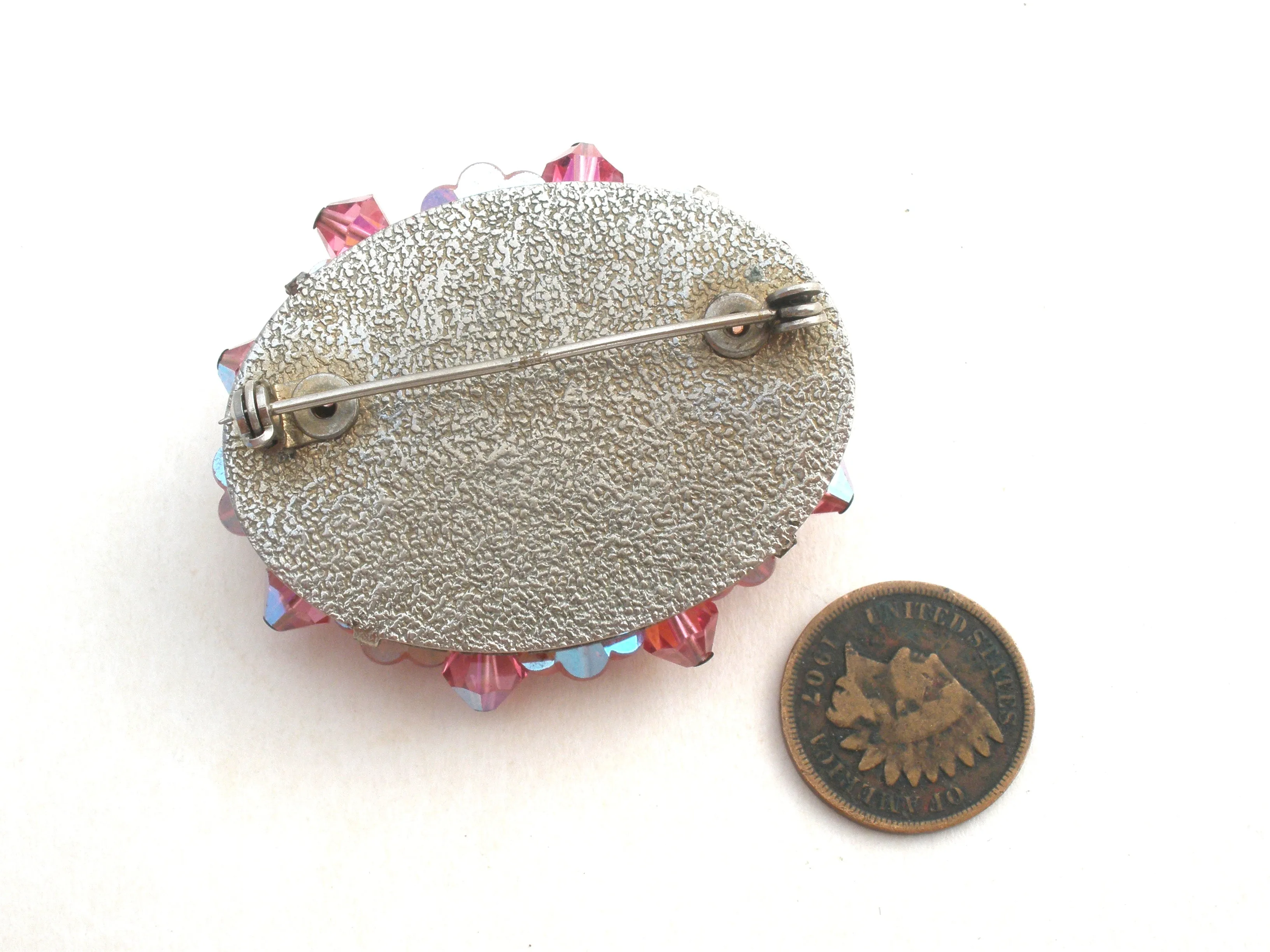 Pink Crystal Cluster Flower Brooch Pin Vintage