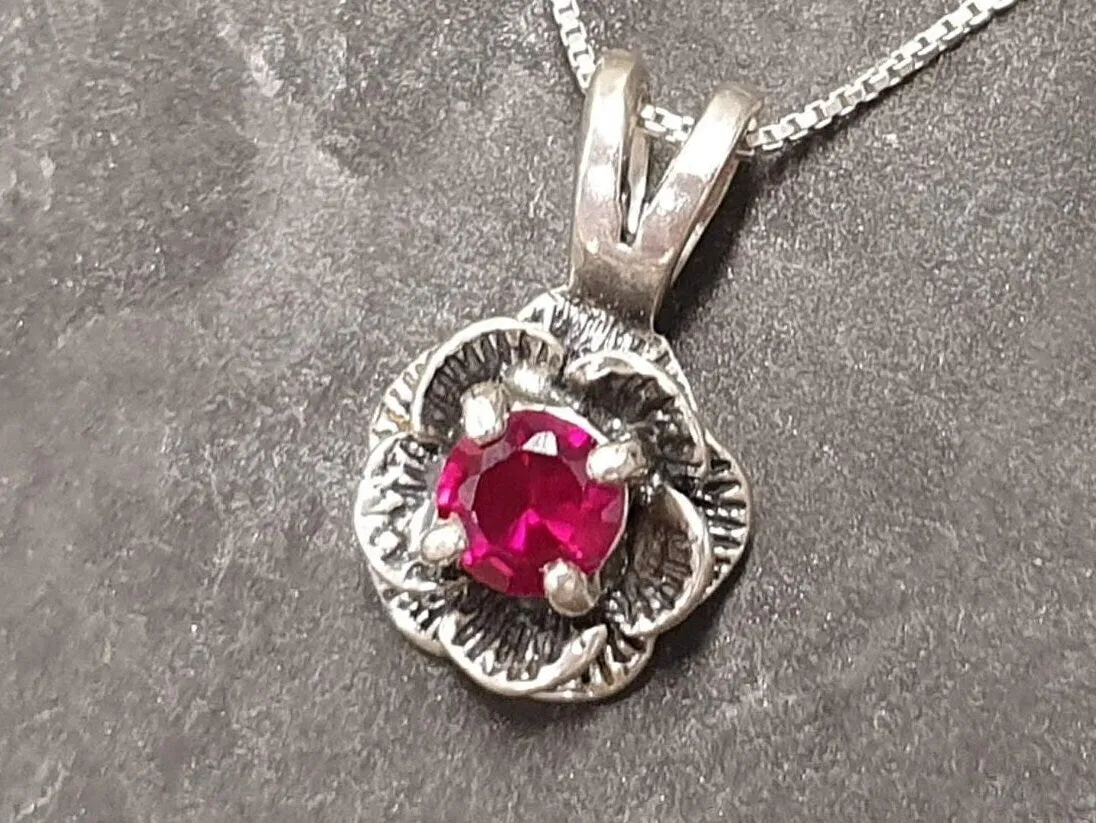 Pink Flower Pendant - Ruby Rose Necklace, Dainty Flower Pendant