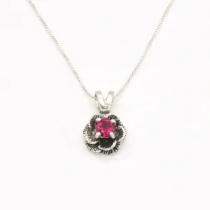 Pink Flower Pendant - Ruby Rose Necklace, Dainty Flower Pendant