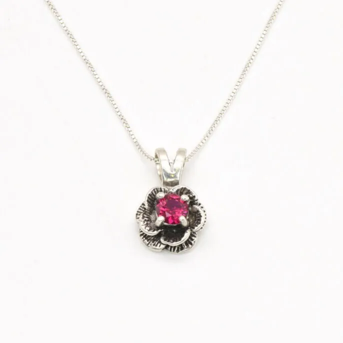 Pink Flower Pendant - Ruby Rose Necklace, Dainty Flower Pendant