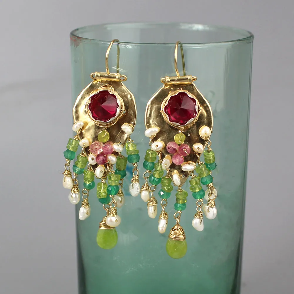 Pink Zircon Peridot Sherazade Earrings