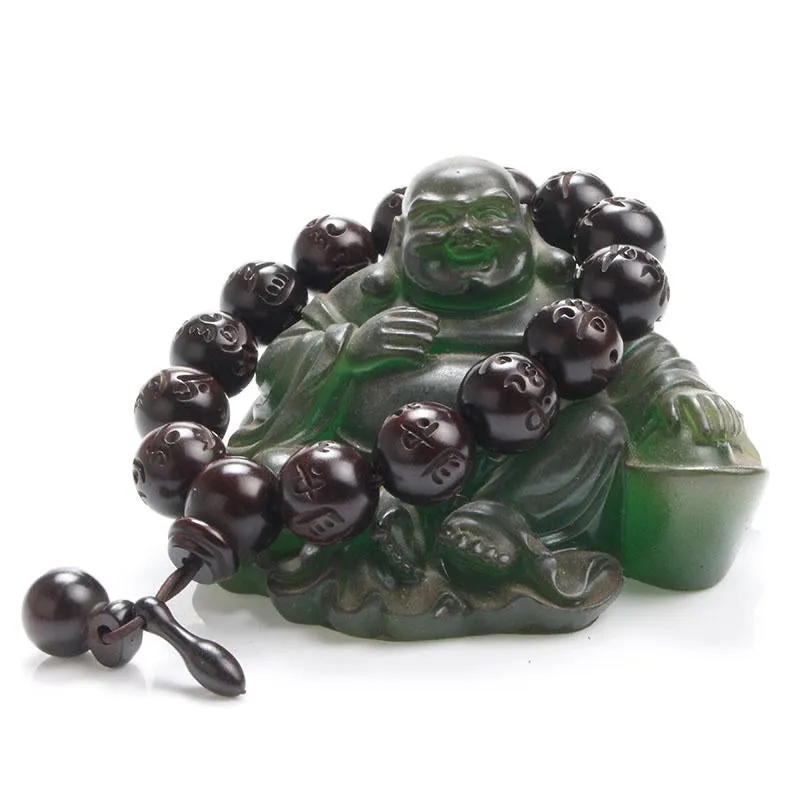 Polished African Blackwood Hand-carved Sanskrit Buddhist Prayer Bracelets