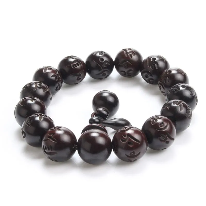 Polished African Blackwood Hand-carved Sanskrit Buddhist Prayer Bracelets