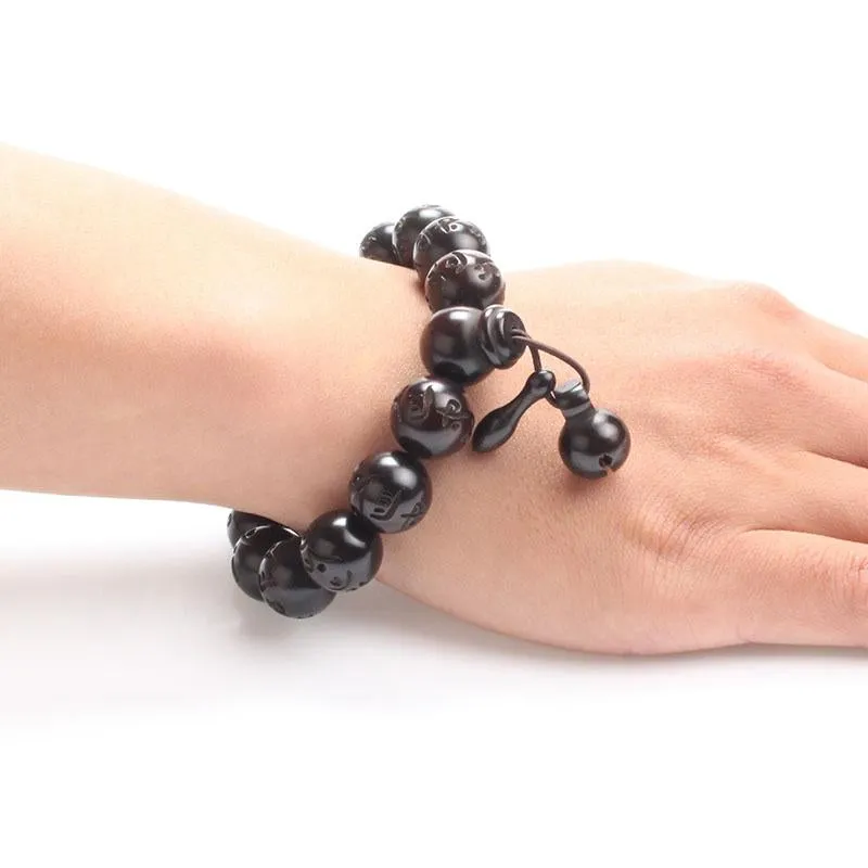 Polished African Blackwood Hand-carved Sanskrit Buddhist Prayer Bracelets