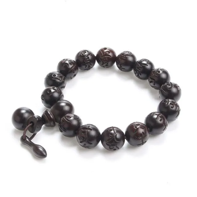 Polished African Blackwood Hand-carved Sanskrit Buddhist Prayer Bracelets