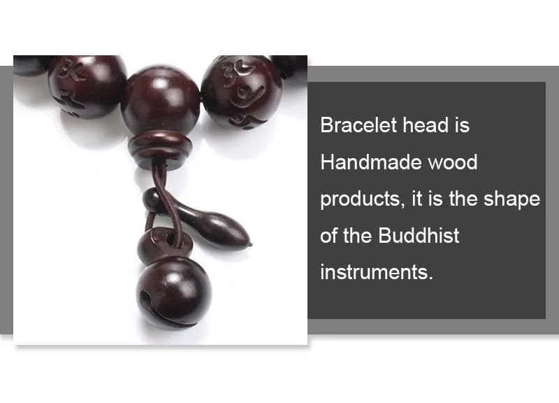 Polished African Blackwood Hand-carved Sanskrit Buddhist Prayer Bracelets