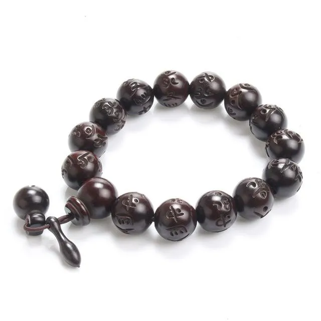 Polished African Blackwood Hand-carved Sanskrit Buddhist Prayer Bracelets