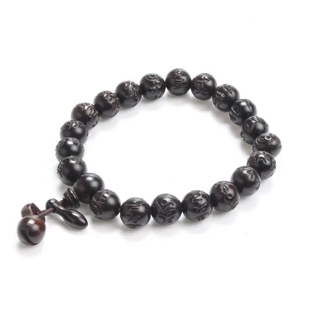 Polished African Blackwood Hand-carved Sanskrit Buddhist Prayer Bracelets