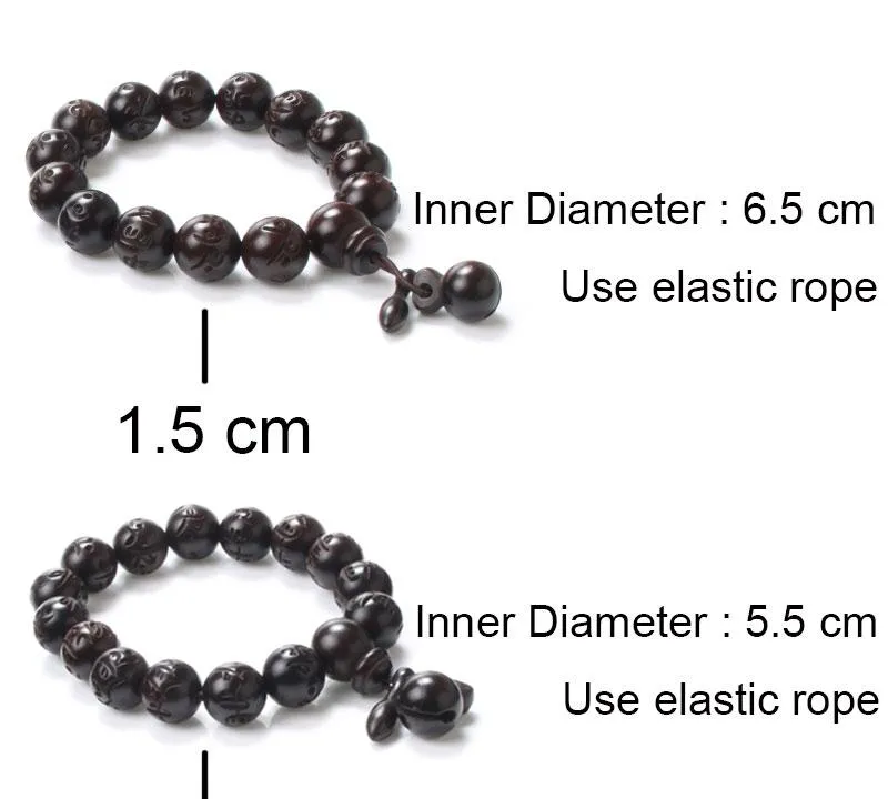 Polished African Blackwood Hand-carved Sanskrit Buddhist Prayer Bracelets