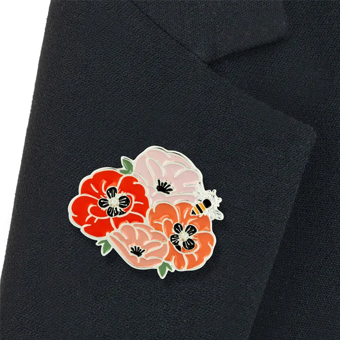 Poppy Cluster & Bee Brooch