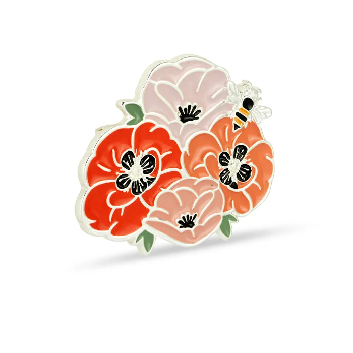 Poppy Cluster & Bee Brooch