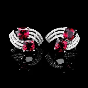 PREORDER | Red Ruby Crossover Gemstones Diamond Earrings 14kt