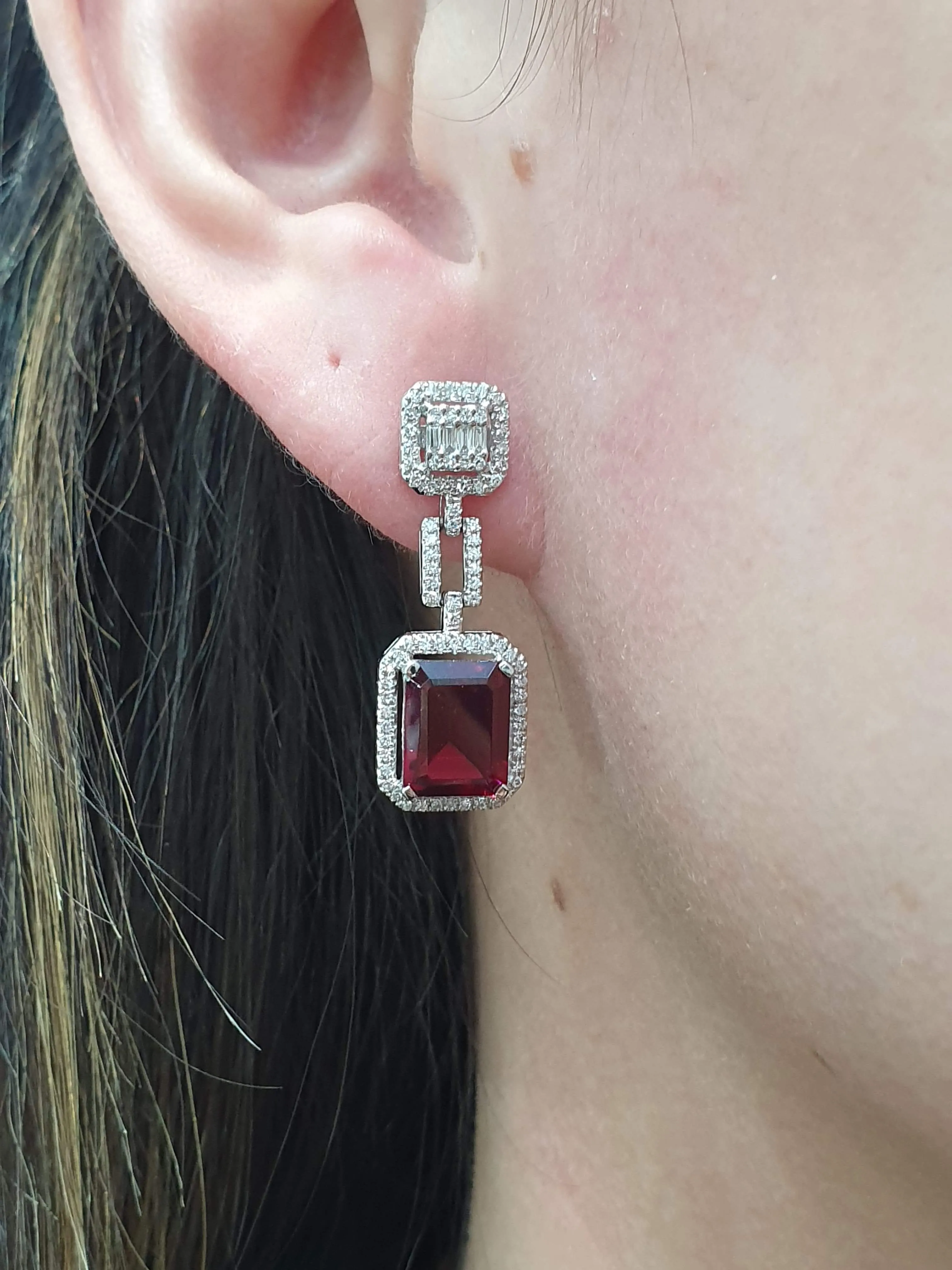 PREORDER | Red Ruby Dangling Gemstones Diamond Earrings 14kt