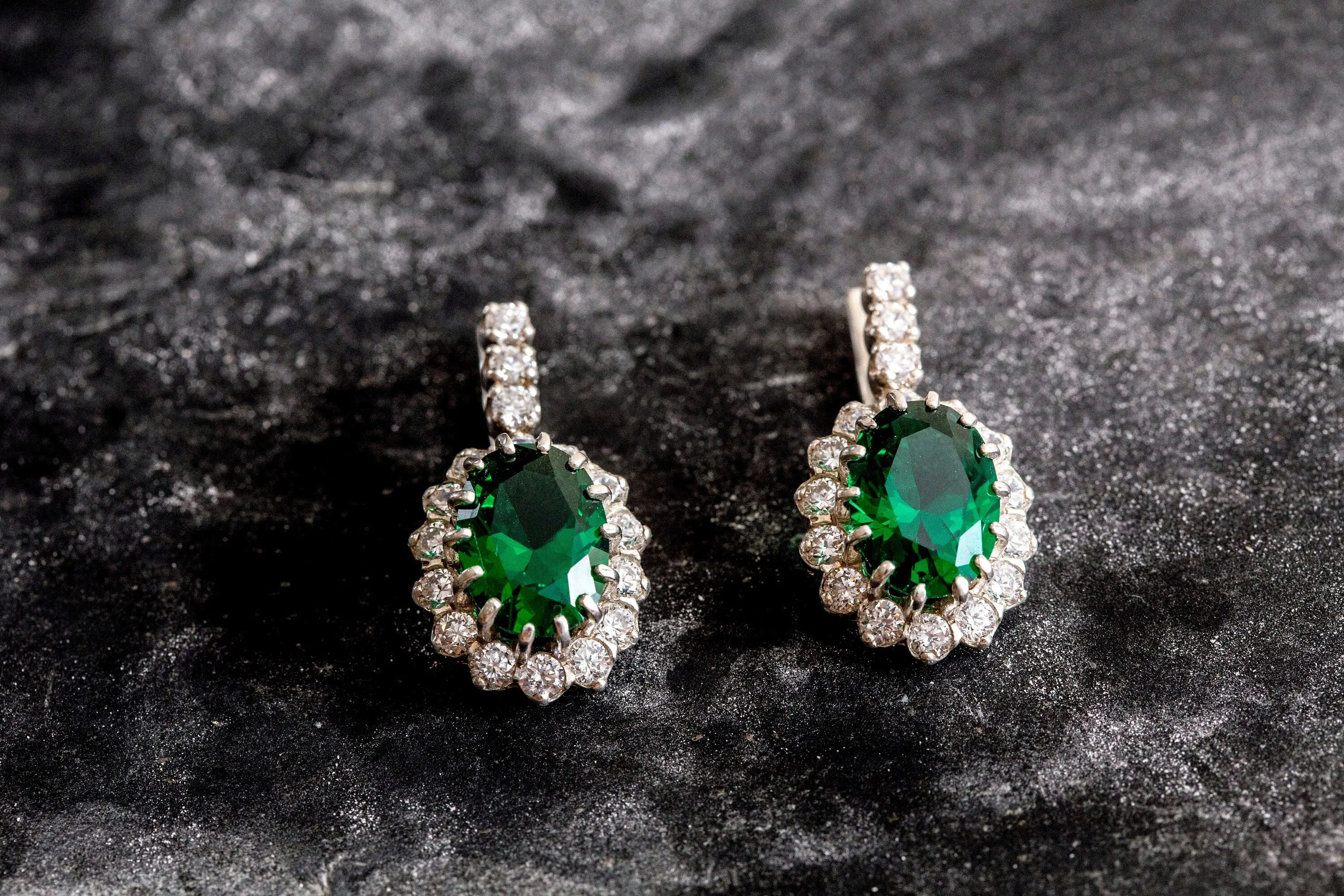 Princess Diana Earrings - Victorian Emerald Earrings - Green Statement Earrings