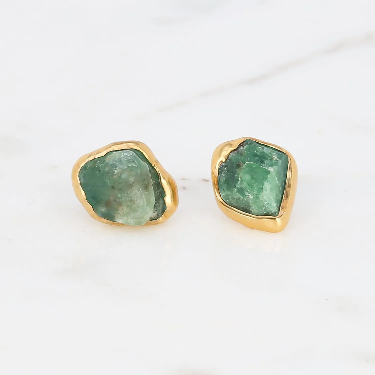 Raw Emerald Earrings • May Birthstone Gift for Her • Handmade Jewelry • Genuine Natural Emerald • Raw Crystal Earrings • Antique Style •