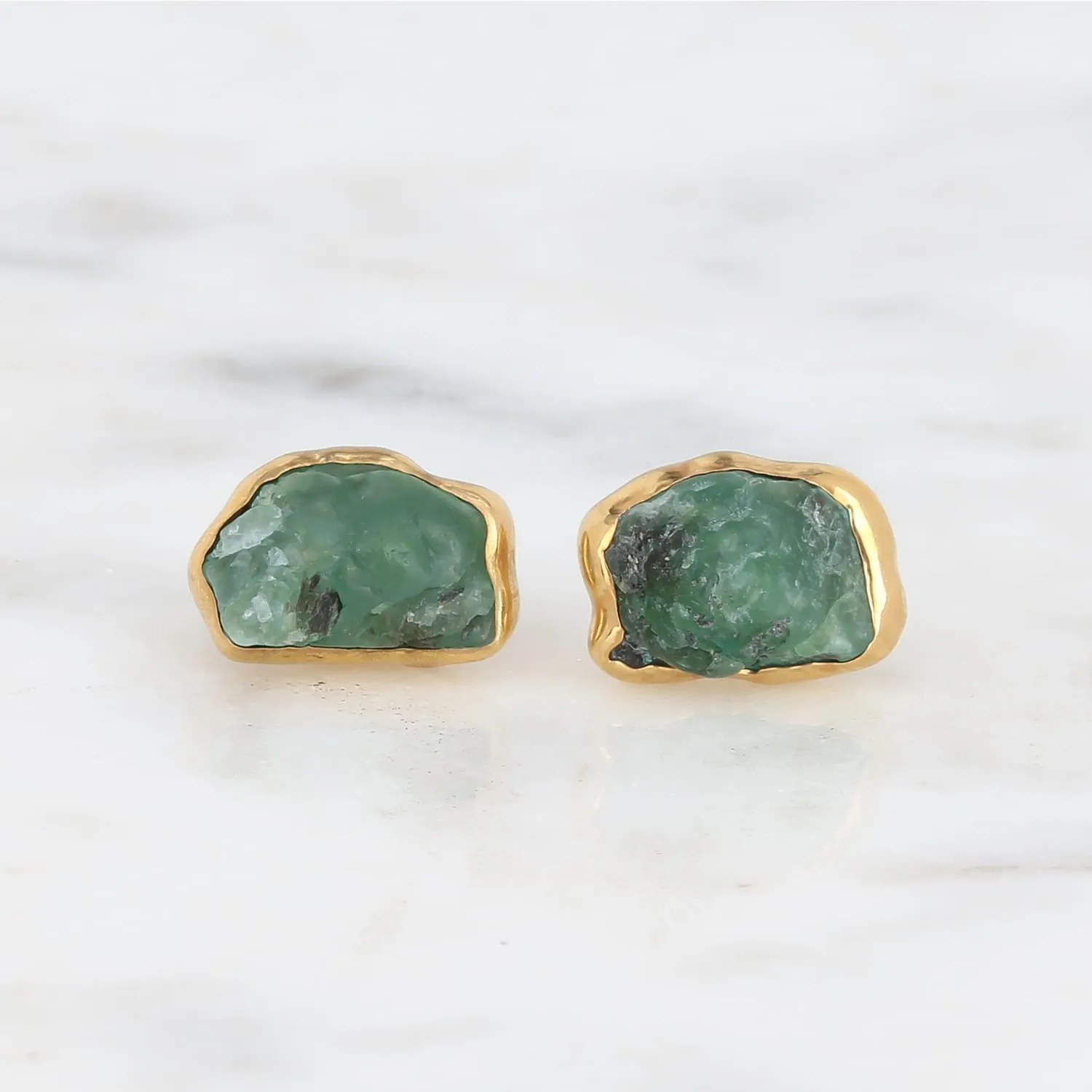 Raw Emerald Earrings • May Birthstone Gift for Her • Handmade Jewelry • Genuine Natural Emerald • Raw Crystal Earrings • Antique Style •