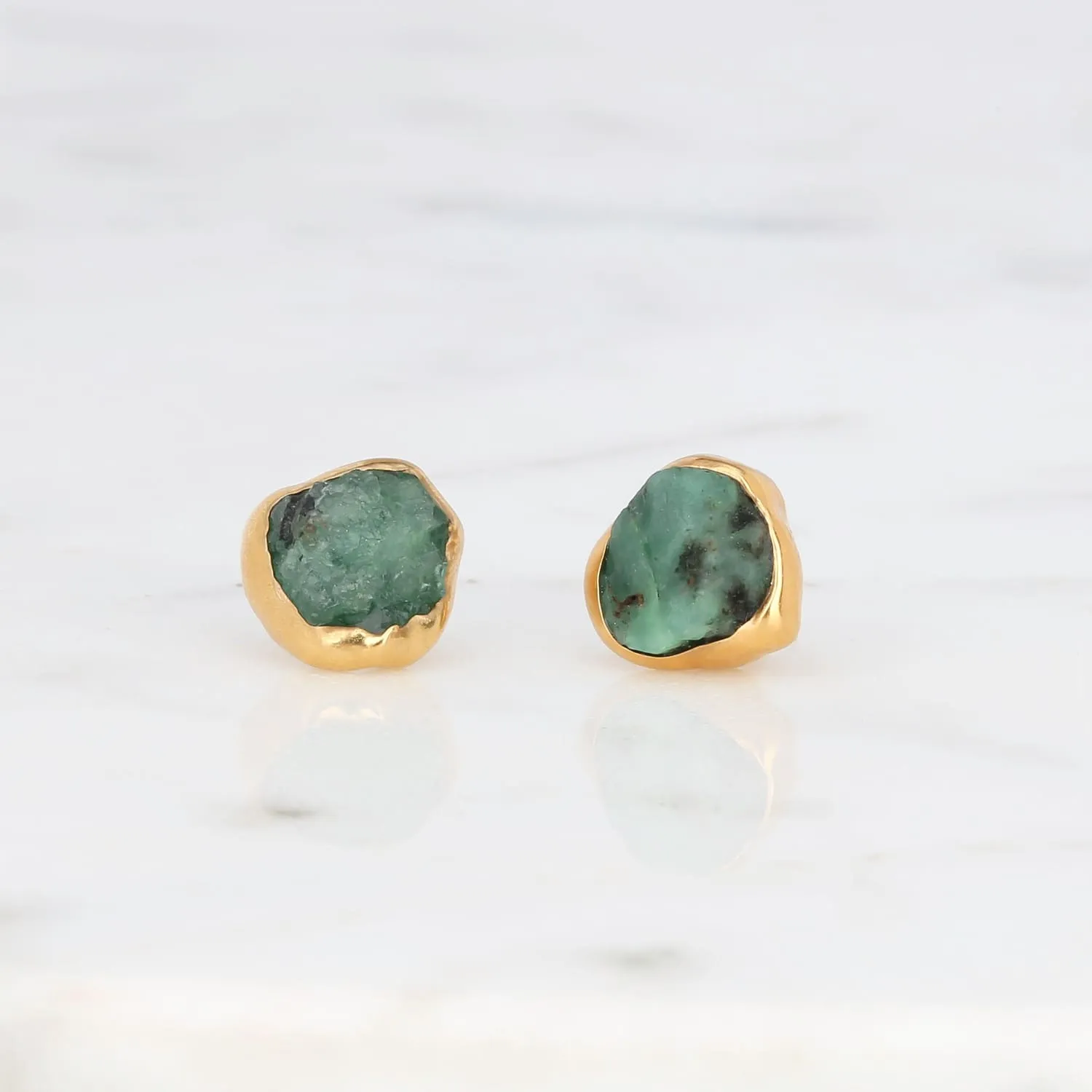 Raw Emerald Earrings • May Birthstone Gift for Her • Handmade Jewelry • Genuine Natural Emerald • Raw Crystal Earrings • Antique Style •