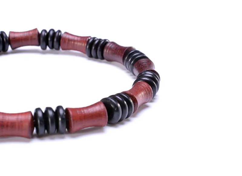 Red Bamboo Wood Beaded Stretch Bracelet